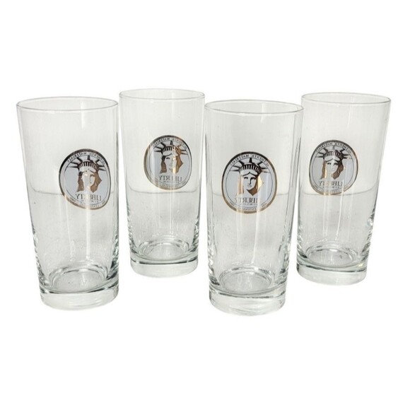 VTG 22Kt Gold Statue of Liberty Centennial Gold Seal Set of Four Libbey Glasses - Picture 6 of 12